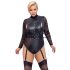Cottelli Bondage Plus Size - koronkowe body z rękawami (czarne) - 2XL