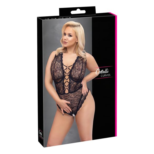 Cottelli Curves Plus Size - body damskie przezroczyste wzorzyste - czarne - 90D/XL