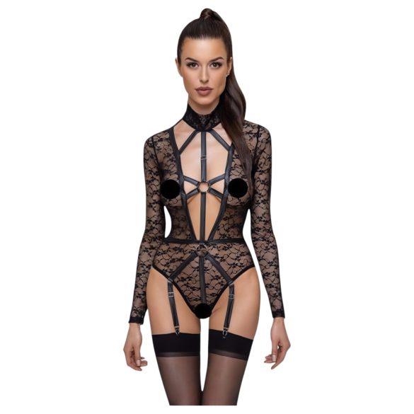 Cottelli - przezroczyste body z paskami (czarne) - M