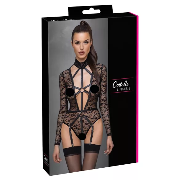 Cottelli - body damskie przezroczyste z ramiączkami - czarne - M