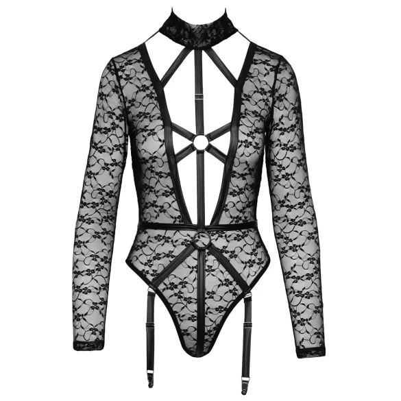 Cottelli - body damskie przezroczyste z ramiączkami - czarne - M