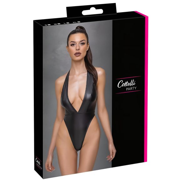 / Cottelli Party - błyszczące body z kołnierzykiem (czarne) - L