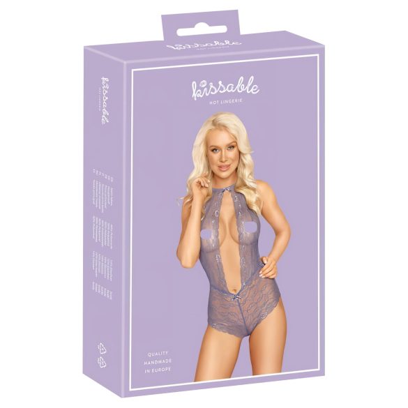 Całusowy - koronkowe body z kołnierzykiem (fioletowe)
