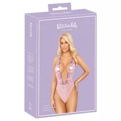 Kissable - body z haftem w róże - różowy - L/XL