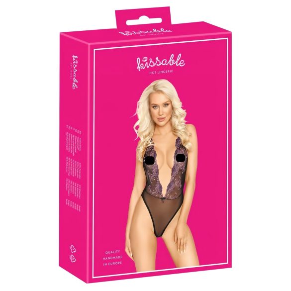 Kissable - czarne body z różowym haftem