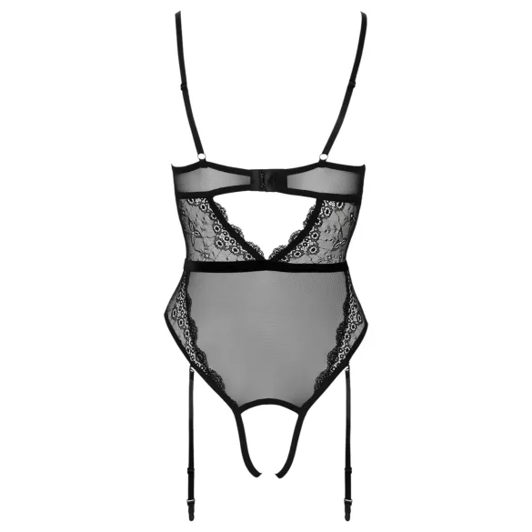 Cottelli - body otwarte z paskami i podwiązkami - czarny - L