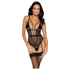   Cottelli - body otwarte z paskami i podwiązkami - czarny - XL