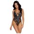 Cottelli Party - koronkowe body z kwiatowym wzorem (czarne) - XL