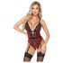 Abierta Fina - otwarty body z pasem (czarno-czerwony) - XL