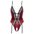 Abierta Fina - otwarty body z pasem (czarno-czerwony) - XL