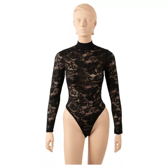 Cottelli - koronkowe body z długim rękawem (czarne) - S