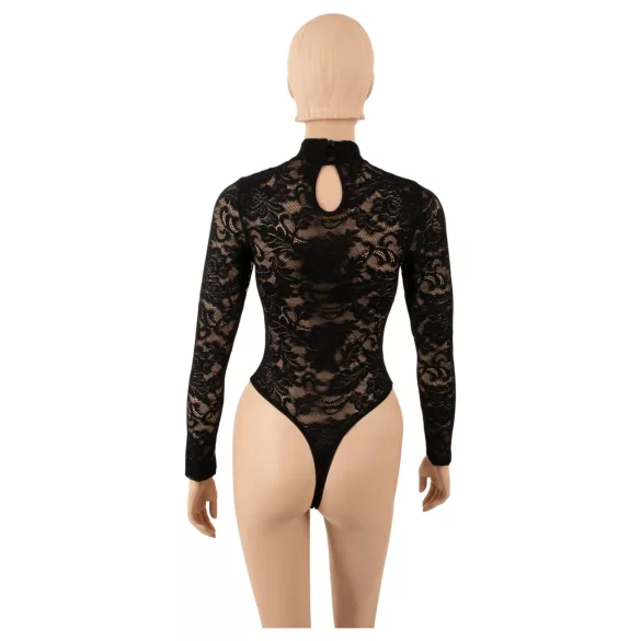 Cottelli - koronkowe body z długim rękawem (czarne) - S