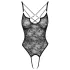 Cottelli - koronkowe body z otwartym krokiem - prześwitujące - czarne - XL