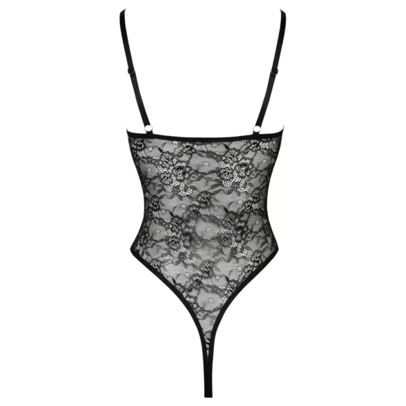 Cottelli - koronkowe body z otwartym krokiem - prześwitujące - czarne - XL