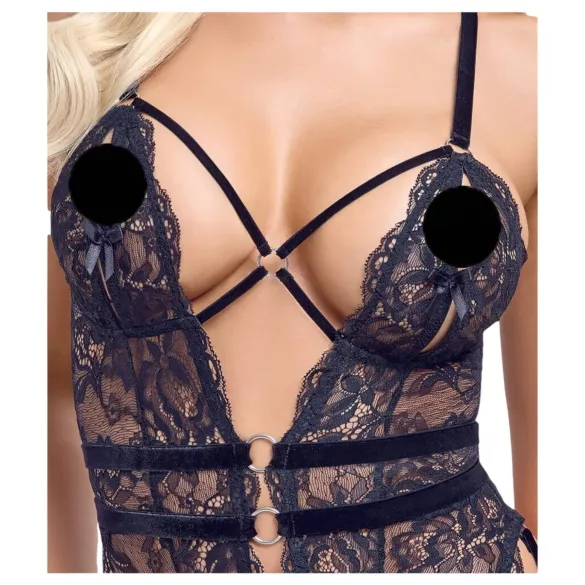 Cottelli - body erotyczne otwarte z paskami - czarne