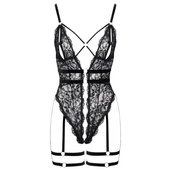 Cottelli - body erotyczne otwarte z paskami - czarne - L