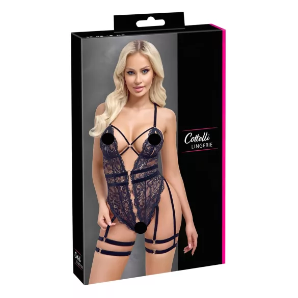 Cottelli - body erotyczne otwarte z paskami - czarne - L