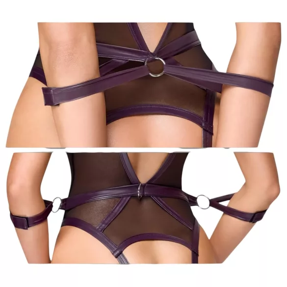 Cottelli Bondage - otwarty body i kajdanki na ręce (czarne) - M