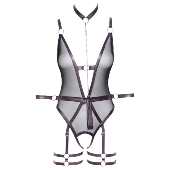 Cottelli Bondage - otwarty body i kajdanki na ręce (czarne) - M