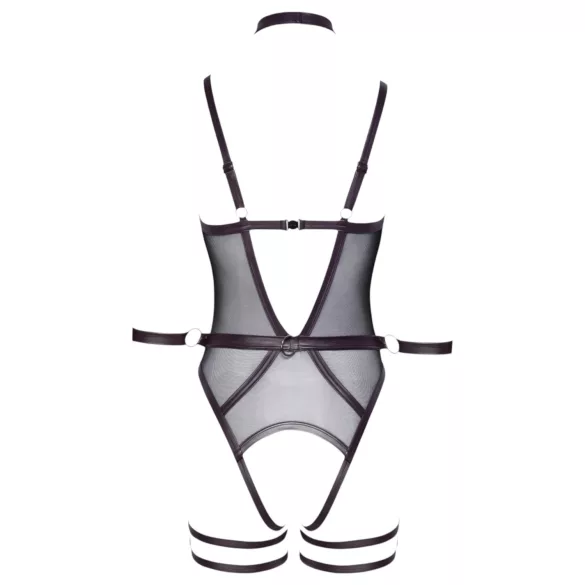 Cottelli Bondage - otwarty body i kajdanki na ręce (czarne) - XL