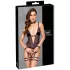 Cottelli Bondage - otwarty bodystocking i kajdanki na ręce (ciemnofioletowe) - XL