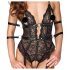 Cottelli Bondage - otwarty koronkowy body (czarny) - L