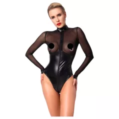   Noir - body damskie - błyszczące z transparentnym panelem - czarne - M
