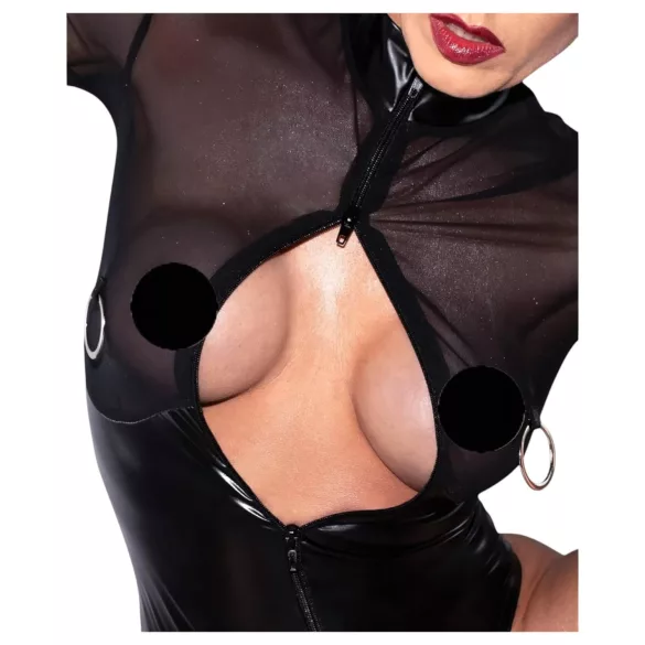 Noir - body damskie - błyszczące z transparentnym panelem - czarne - M