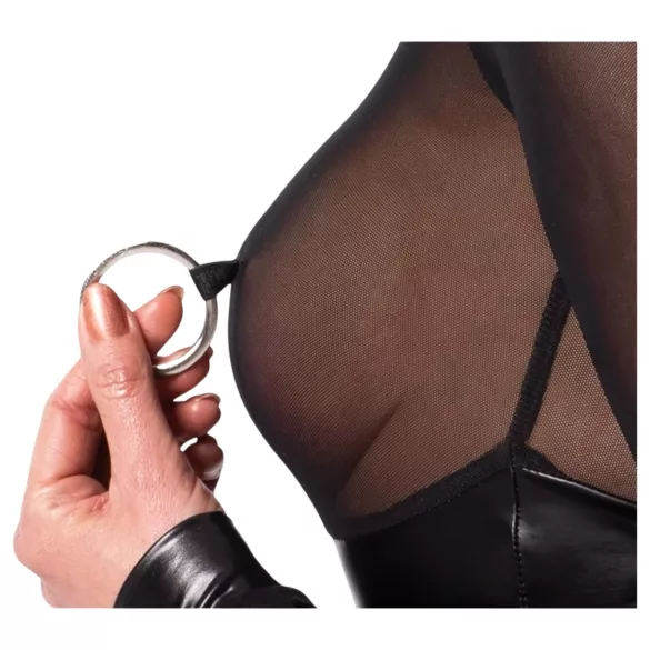 Noir - body damskie - błyszczące z transparentnym panelem - czarne - L