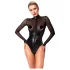 Noir - body damskie - błyszczące z transparentnym panelem - czarne - XL
