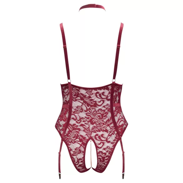 Cottelli Curves - body z koronki z łańcuszkiem - czerwone - 3XL
