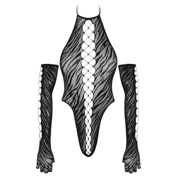 Cottelli - body z rękawiczkami - czarne - S-L