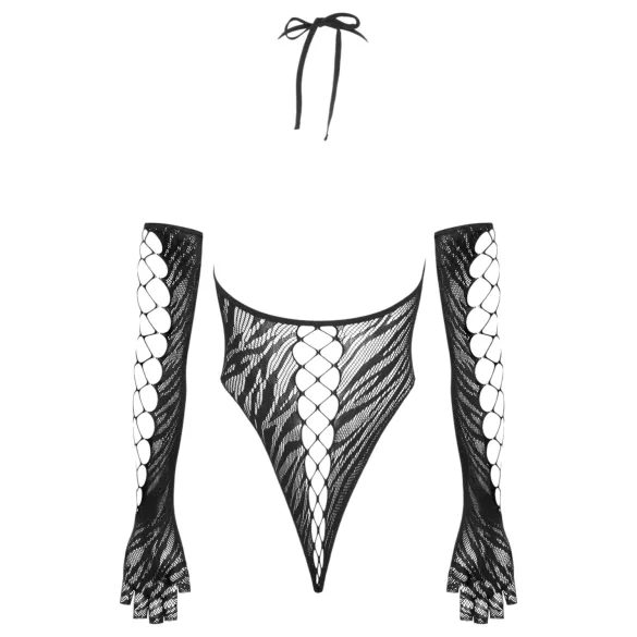 Cottelli - body z rękawiczkami - czarne - S-L