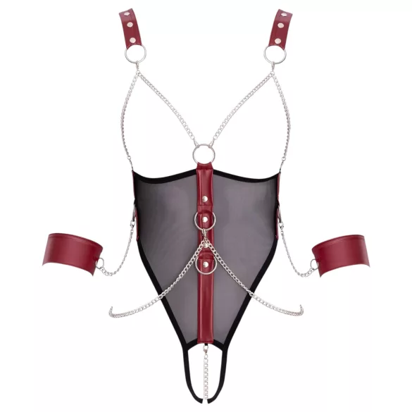 Cottelli Bondage - body otwarte z paskami i łańcuchem - czarne - L