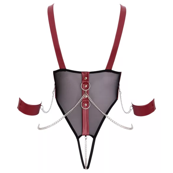Cottelli Bondage - body otwarte z paskami i łańcuchem - czarne - L