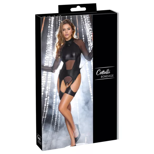 Cottelli Bondage - przezroczysty top z kajdankami - czarny - M