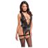 Noir Libido - czarny bodystocking z pasem do pończoch