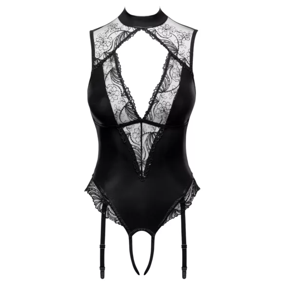 Cottelli - body z pasem do pończoch, otwarte w kroku (czarne) - M