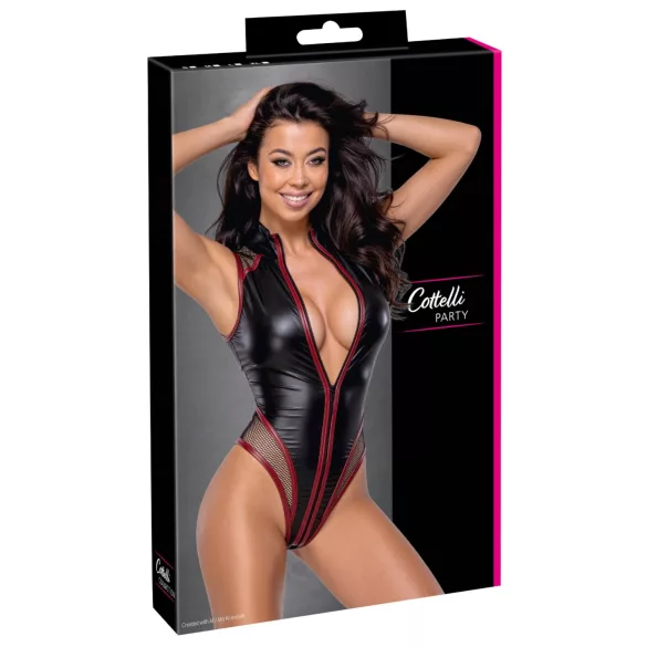 Cottelli - siateczkowe body z zamkiem (czarne) - M
