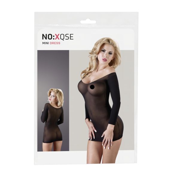NO:XQSE - Przezroczysty, długi rękaw, czarny catsuit (S-L)
