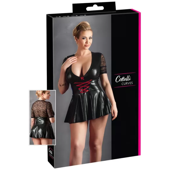 Cottelli Plus Size - sukienka błyszcząca - czerwony gorset - czarna - XXL
