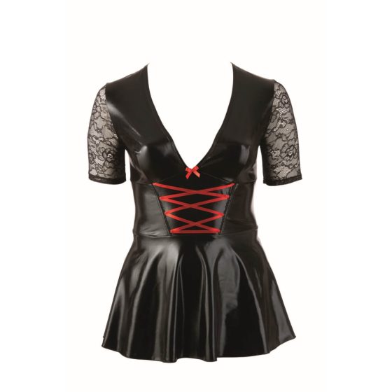 Cottelli Plus Size - Błyszcząca sukienka z czerwonym gorsetem (czarny) - XXL