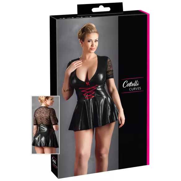 Cottelli Plus Size - sukienka błyszcząca - czerwony gorset - czarna - XXXL