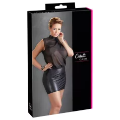   Cottelli Plus Size - sukienka erotyczna z szyfonu - czarna - 3XL