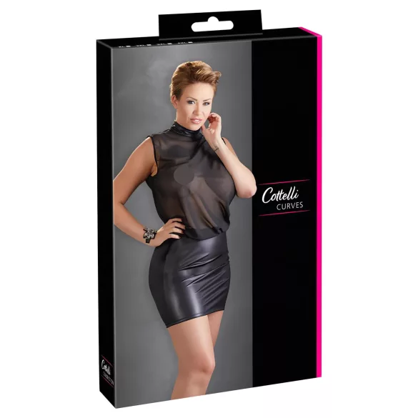 Cottelli Plus Size - sukienka erotyczna z szyfonu - czarna - 3XL