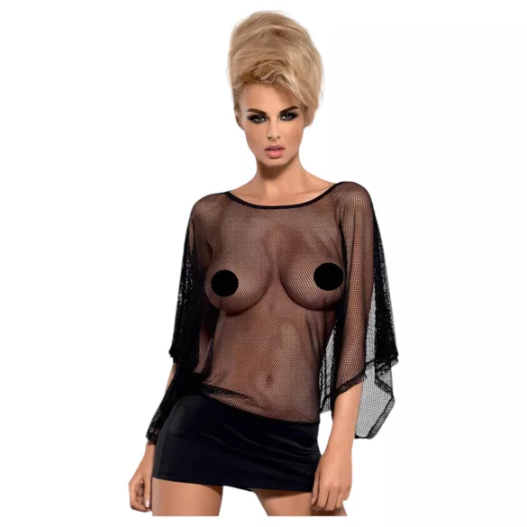 Obsessive - przezroczysta mini sukienka i stringi - czarna - L/XL