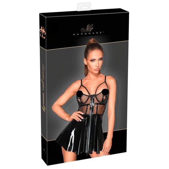 Noir - sukienka lakierowana z siateczkowymi wstawkami (czarna) - XL