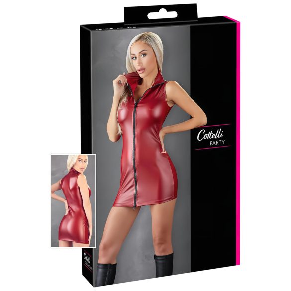 Cottelli Party – błyszcząca mini sukienka na zamek (czerwona) - L