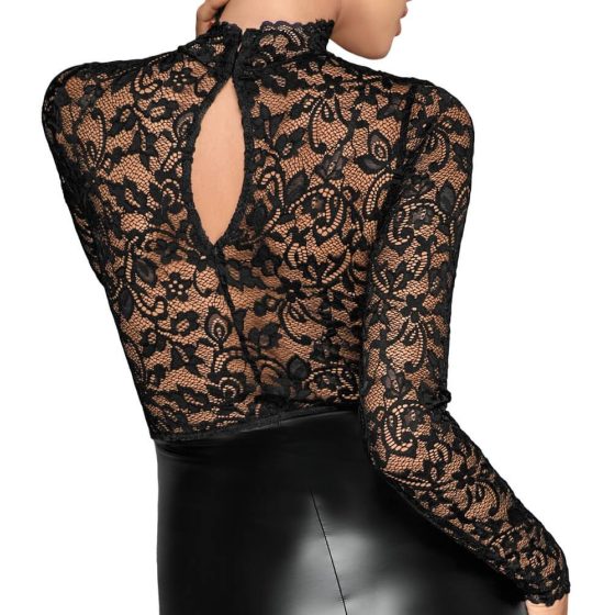 Noir - Lekka koronkowa sukienka z długim rękawem (czarna) - XL