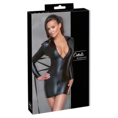   Cottelli Bondage - sukienka lateksowa z paskiem do wiązania - czarna
